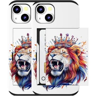 Imagem de MUQR Capa compatível com iPhone 15 Plus com porta-cartão fofo - Design Kawaii, proteção contra quedas de nível militar, capa carteira robusta para mulheres (leão branco rugindo)