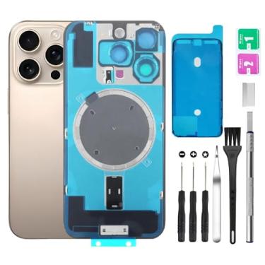 Imagem de Substituição de vidro da tampa traseira traseira para iPhone 16 Pro + lente da câmera + ímã + suporte de peça de ferro com kit de ferramentas de reparo (dourado)