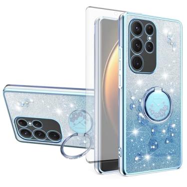 Imagem de Asuwish Capa de celular para Samsung Galaxy S23 Ultra 5G com protetor de tela de vidro temperado anel suporte Bling Glitter Clear Hybrid TPU capa protetora S23Ultra 23S S 23 23Ultra 17.3 cm meninas