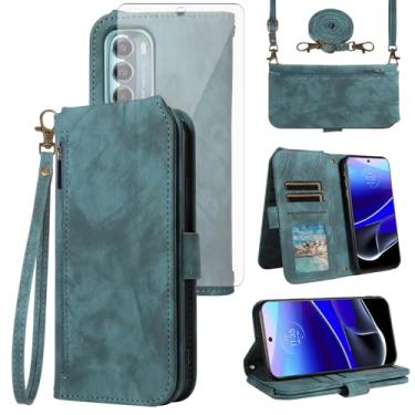 Imagem de Asuwish Capa para celular Motorola Moto G Stylus 5G 2022 carteira com protetor de tela de vidro temperado alça transversal alça flip porta-cartão de crédito XT2215-1 XT2215-4 XT2215DL mulheres homens
