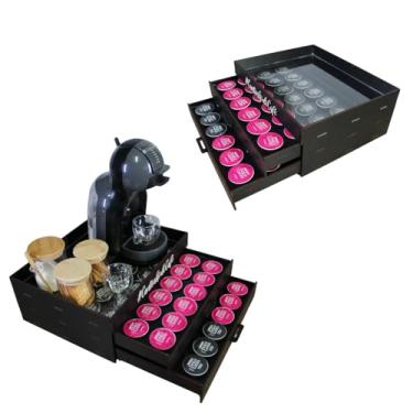 Imagem de BOXFAN Porta Cápsulas 2 Gavetas para Café Dolce& Gusto Preta em MDF e Acrílico, Bandeja Decorativa Cantinho Café, Apoio para Cafeteira e Xícaras, Organizador de Luxo para Cozinha