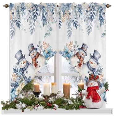 Imagem de Cortinas de Natal para janelas de cozinha, boneco de neve, folhas de eucalipto, sanefas, tratamento de janela, agulhas de pinheiro, poinsétia, cortinas de sanefa para quarto/sala de estar 142 cm L x