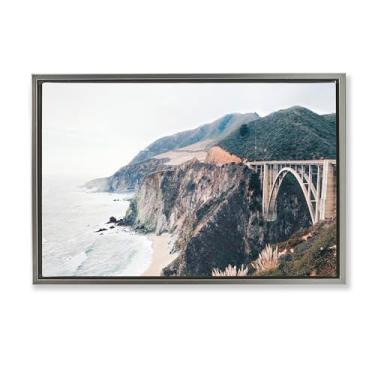 Imagem de Stupell Industries Arte de parede em tela flutuante emoldurada cinza vista costeira ponte Bixby, design por Sisi e Seb, 17 x 25