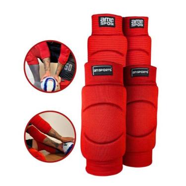 Imagem de Kit joelheira e cotoveleira premium adulto am sports, Vermelho, P