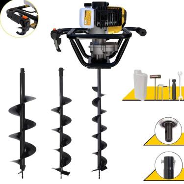 Imagem de Perfurador de Solo Polaca Cavadeira Lynus PSL-517 À Gasolina 52cc 1,8HP Alta Rotação P/ Construção Civil + Brocas 80x10cm, 80x15cm e 80x20cm
