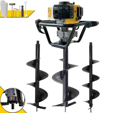 Imagem de Perfurador de Solo Trado Motorizado Lynus PSL517 À Gasolina 2T 52cc 1,8HP 9.000rpm + KIT 3 Brocas 80x20cm, 80x25cm e 80x30cm P/ Elevação de Cercas