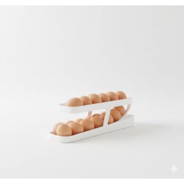 Imagem de Organizador Porta Ovos com 2 Andares, Branco, Capacidade para 12-14 Ovos, Bandeja Empilhável para Armazenamento na Geladeira
