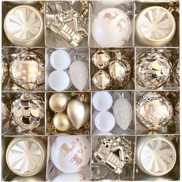 Imagem de Enfeites de bolas de Natal, enfeites decorativos para pendurar bolas de pendurar, enfeites para decoração de guirlanda de festa de árvore de Natal (40 peças - ouro)