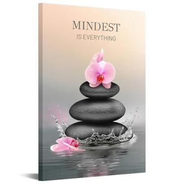 Imagem de YeiLnm Arte de parede Mindest is Everything 40,6 x 60,8 cm com orquídea rosa em pedra zen para banheiro decoração de sala de ioga