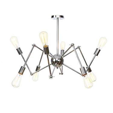 Imagem de Lustre de vento industrial estilo vintage, luzes E27, lustre Sputnik para piso inclinado, teto, quarto, sala de estar, sala de jantar, cozinha, iluminação cromada