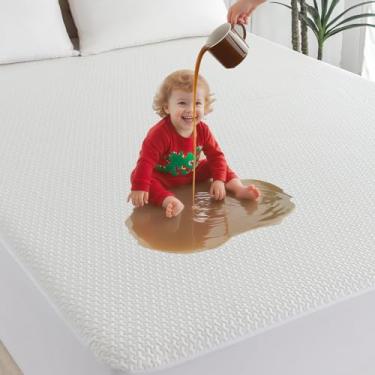 Imagem de 100% protetor de colchão de solteiro à prova d'água, capa de colchão respirável de viscose de bambu 3D, hipoalergênica, lençol elástico com bolso profundo de 15,2 a 35,5 cm, lençol com elástico