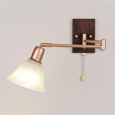 Imagem de Luminárias de parede retráteis de vidro nórdico com interruptor de puxar e braços articulados para quarto, sala de estar, sala de estudo, abajur de vidro com abajur de cabeceira, luz de leit