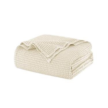 Imagem de Talasily Cobertor 100% algodão tamanho solteiro GG para cama - roupa de cama leve e respirável para todas as estações - Cobertor de trama waffle macio, lavável na máquina, bege, 166 x 232 centímetros