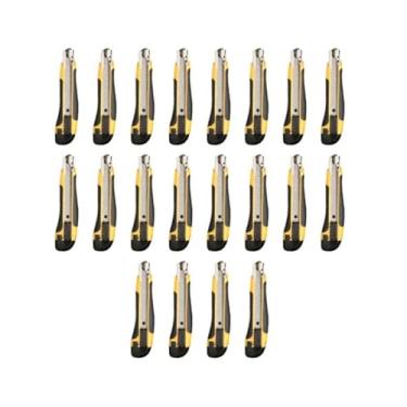 Imagem de Kit 20 Estiletes Largo Cabo Emborrachado Preto E Amarelo Com 2 Lâminas Extras Eda 8Ro 18MM Profissional Uso Geral