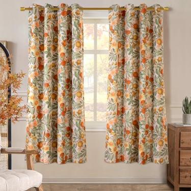 Imagem de DriftAway Cortinas blackout de linho floral Orange Harvest, camada dupla, isolamento térmico, outono, estampado, vintage, ilhós, drapeados forrados para sala de estar, 2 painéis, 182 cm, laranja coral