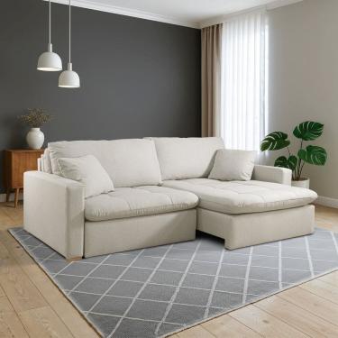 Imagem de Sofá Retrátil e Reclinável 240cm com Almofadas Decorativas Liv Espresso Móveis Bege Claro