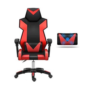 Imagem de Computador estilo corrida de couro PU com encosto alto escritório com suporte lombar reclinável ergonômico corrida escritório altura ajustável videogame s fied