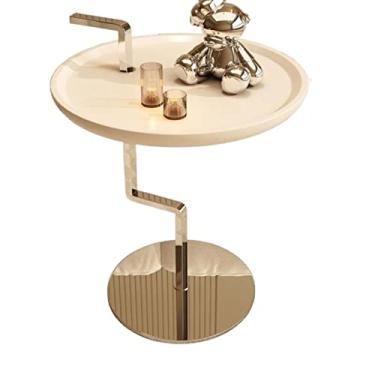 Imagem de Mesa central redonda, mesa de centro branca para sala de estar, mesa de cabeceira, mesa de centro moderna de metal, mesa decorativa redonda para mesa de quarto de espaço pequeno