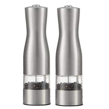 Imagem de LUYILA Conjunto de moedor elétrico de pimenta e sal por gravidade, cerâmica ajustável com luz LED para cozinha moedor automático de especiarias (cor: A)