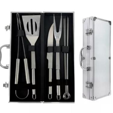 Imagem de Kit Churrasco 5 Peças Maleta Alumínio Luxo Aço Inox Gourmet