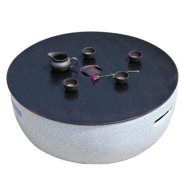 Imagem de Mesa redonda para churrasqueira com terraço para jardim ao ar livre, lareira a lenha com tela de faísca e pôquer, mesa de lazer de pedra sintética (tamanho: Kit-2) ()