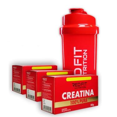 Imagem de Kit Creatina Monohidratada Sachê 270g Coqueteleira Shaker Vermelha 600ml - 100% Pura Importada - Red Fit Nutrition