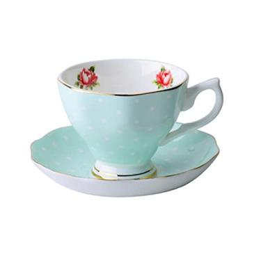 Imagem de Pratos Xícara de Café Moldura Dourada Osso China Xícara e Pires Conjunto de Xícara de Tarde Inglês Xícara de Chá Utensílios de Café Conjunto de Chá de Luxo (Cor: J) (A)