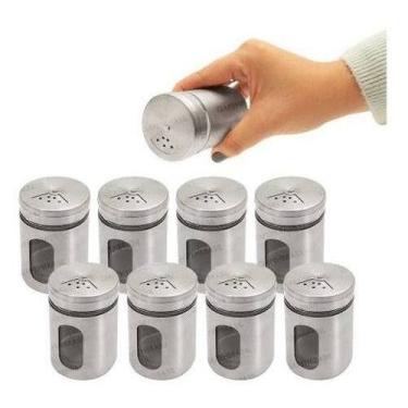 Imagem de Kit 8 Pcs Porta Tempero Condimento Aco Inox Visor Vidro - UNYHOME