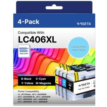Imagem de Cartuchos de tinta Wiseta LC406XL compatíveis com impressora Brother