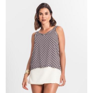 Imagem de Regata Feminina Quadriculada Infinita Cor Preto, GG, Preto