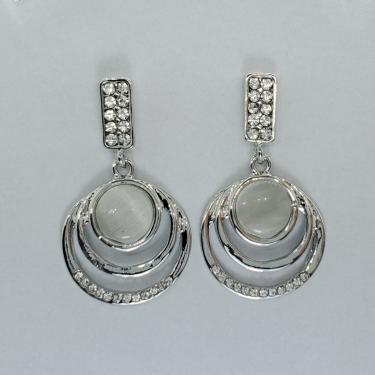 Imagem de Brinco Pedra Redonda com Strass Cor: Dourado e Prateado