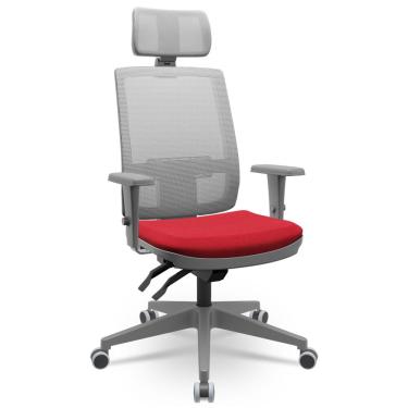 Imagem de Cadeira De Escritório Giratória Presidente Back Fritz P03 Tela Cinza Crepe Vermelho - Lyam Decor