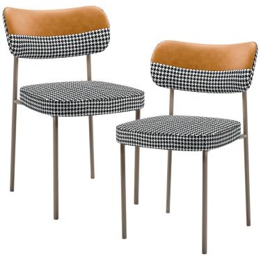 Imagem de Kit 02 Cadeiras Decorativa Para Sala De Jantar Melina Base Arena L02 Faixa Couríssimo Whisky Pied Poule - Lyam Decor