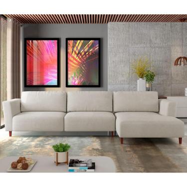 Imagem de Sofá 350cm com Chaise Direita Estrutura em Madeira Franz Suede Bege G52 - Gran Belo