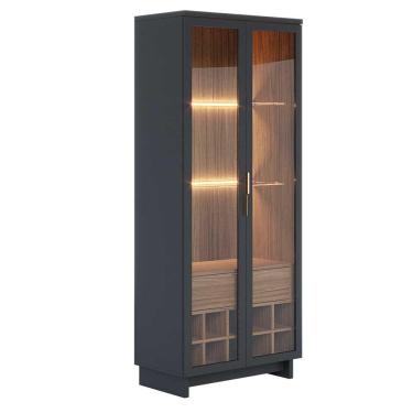 Imagem de Cristaleira Decorativa Tenerife Com Portas de Vidro e Adega LED MDF/MDP Preto/Noce G73 - Gran Belo