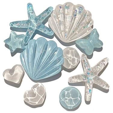 Imagem de AUONY Amuletos de sapato com tema do oceano azul, pacote com 10 acessórios decorativos de estrela do mar com conchas, pulseira de sapatos, sandálias de tamanco, lembrancinhas de festa, presentes