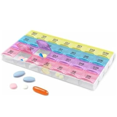 Imagem de Porta Comprimidos Semanal 7 Dias – Organizador de Remédios Diário com 4 Divisórias por Dia – Caixa Portátil Colorida para Viagem, Idosos e Rotina de Medicamentos