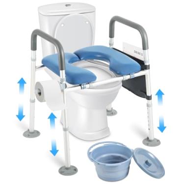 Imagem de Assento sanitário elevado com alças com design frontal aberto cadeira ajustável para vaso sanitário, capacidade de 181 kg - Ajuda capacitadora para idosos, deficientes, independência pós-cirúrgica
