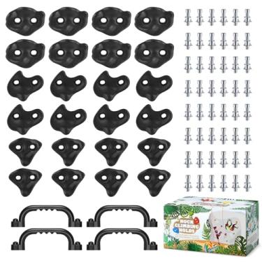 Imagem de TOPNEW 24 peças de suporte de escalada para crianças, suportes de parede grandes para adultos com 4 alças para brincar, kit de escalada de parede com ferragens de montagem para escalada interna e