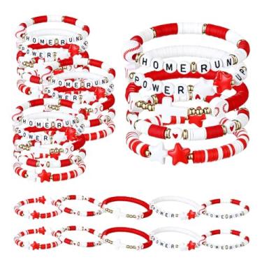 Imagem de Landical Conjunto de 30 pulseiras esportivas de beisebol para adolescentes e adultos com contas elásticas da amizade para beisebol, eventos esportivos, dia de jogo, acessórios para mães, lembrancinhas