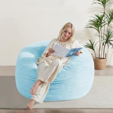 Imagem de WSOFRLAC Cadeira de pufe de 1,5 m, poltrona macia para adultos, pufe gigante cheio de espuma de memória com capa lavável, sofá preguiçoso de pelúcia com zíper para sala de estar, quarto, dormitório