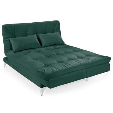 Imagem de Sofá Cama Versátil Reclinável Veludo 3 Lugares 5 Posições Casal Premium Estrutura Pés de Alumínio Casa Imperial (VERDE)