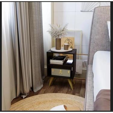 Imagem de Mesas de Cabeceira Retro para Quarto Casal ou Solteiro Nicho Decoração Palma(Preto)