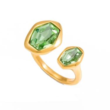 Imagem de GIOXRNO Anéis empilháveis de aço inoxidável banhados a ouro 14 K à prova d'água para mulheres - Anel de torção aberto grosso, cruzado, negrito, olho de tigre, pérola, turquesa, zircônia cúbica, Aço