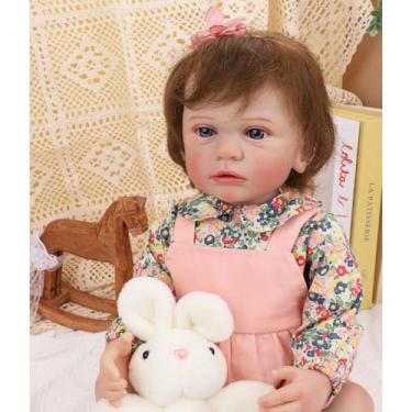 Imagem de Bebê Reborn Boneca Silicone Menina Realista Olhos Azuis 55cm Pode Dar Banho