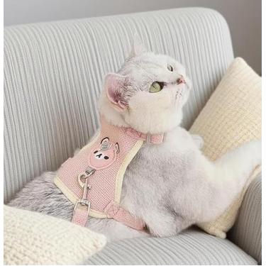 Imagem de Coleira Peitoral Colete com Guia para Gato Múltiplas Cores (Rosa, M)