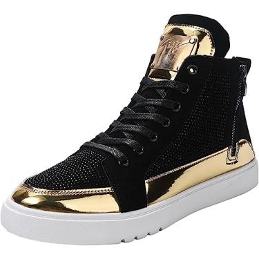 Imagem de Botas masculinas de couro PU com cadarço e bico redondo, botas casuais com zíper lateral, botas de inverno antiderrapantes, Ouro, 38 BR