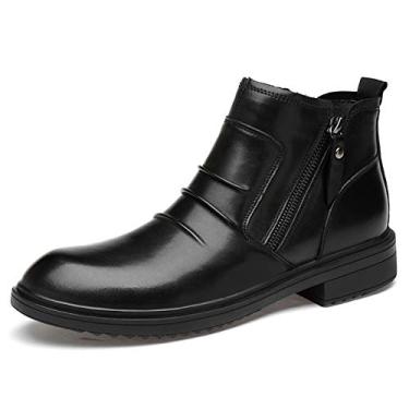 Imagem de Bigfanshu Sapatos de couro de vaca natural botas de neve masculinas feitas à mão retrô quentes botas masculinas de tamanho grande couro genuíno sapatos de inverno masculinos na altura da panturrilha tênis da moda tornozelo slip-on e sem cadarço Chelsea Boots, Preto, 6 Wide