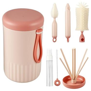 Imagem de ZFLYCANP Kit de limpeza de mamadeira 5 em 1 – conjunto de limpeza de mamadeiras de viagem com balde portátil, rack de drenagem, escova de mamadeira, garrafa dispensadora, escova de mamilo e escova de