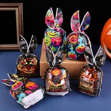 Imagem de 6 estilos/20 peças de Halloween fofas orelhas de coelho saco de doces embalagem de plástico de desenho animado saco de presente de lanche suprimentos de festa festiva 13,8 * 23 cm